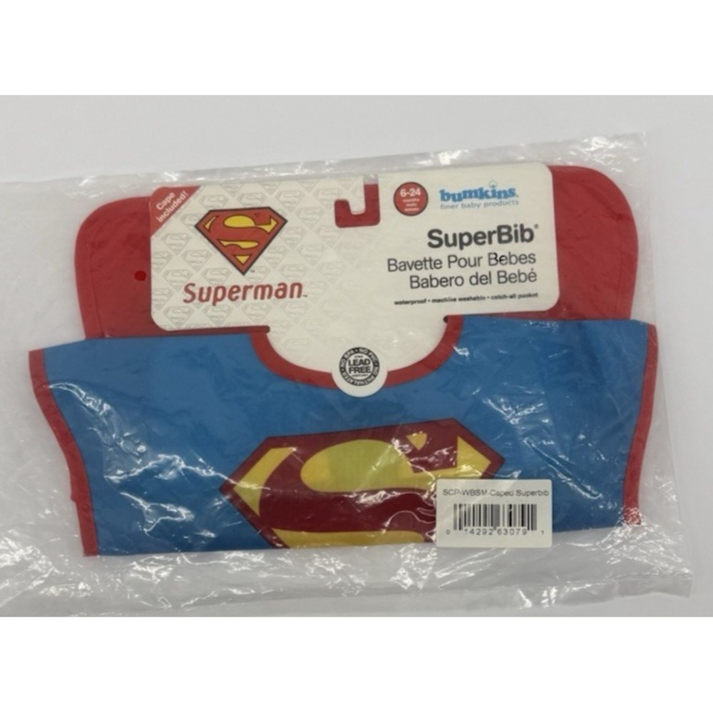 Bumkins Superman SuperBib with Cape Waterproof Baby Bib 6-24 Months SCP-WBSM NEW
